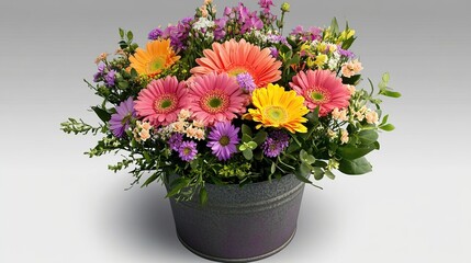 Vibrant Gerbera Daisy Bouquet in Rustic Metal Planter