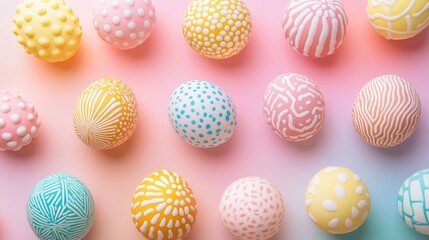 Obraz premium Vibrant Pastel Eggs with Unique Patterns on Soft Color Background