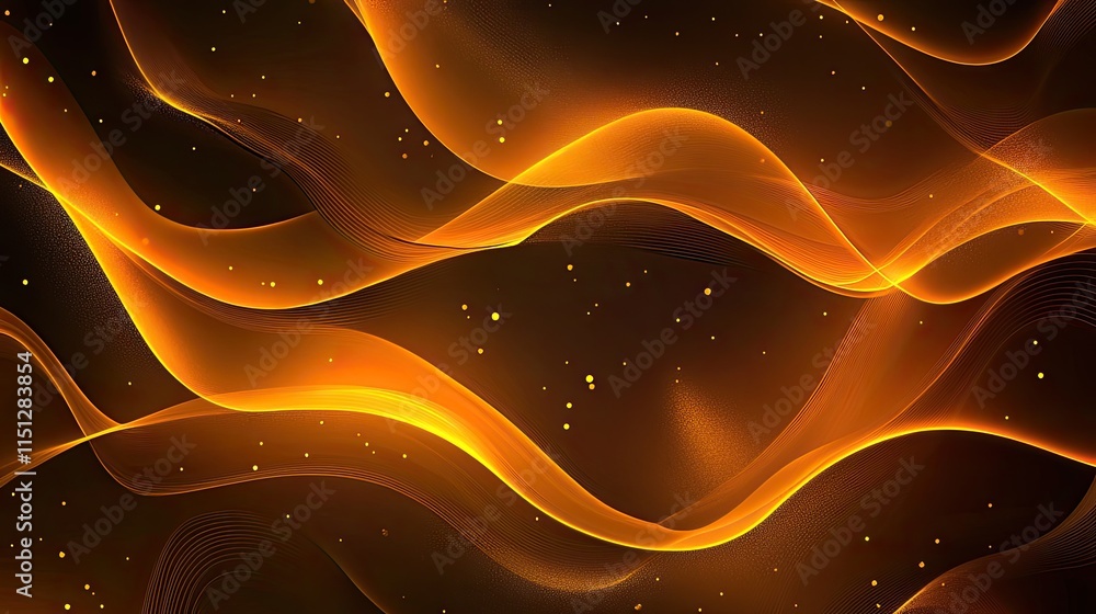 Poster abstract flowing orange waves on dark background for design use