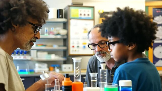 Science Tutor and Student Conducting a Hands On Experiment in Lab