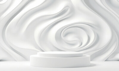 Obraz premium white podium stands against swirling, curved background, creating modern and elegant display. smooth textures and abstract design evoke sense of sophistication and style
