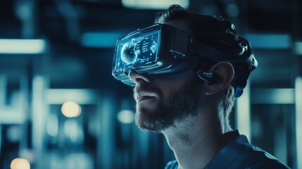 Man wearing VR headset, experiencing immersive virtual reality.