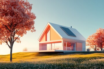 Obraz premium Modern Eco Friendly House in Spring. Sustainable Living Concept.