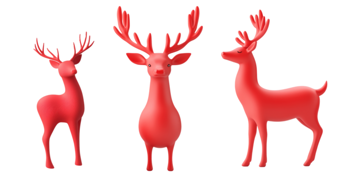 A stylized red deer figure with antlers isolated on white background, representing minimalism and charm of Christmas spirit.