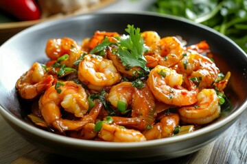 Fototapeta premium Spicy Shrimp Stir-Fry - A Culinary Delight