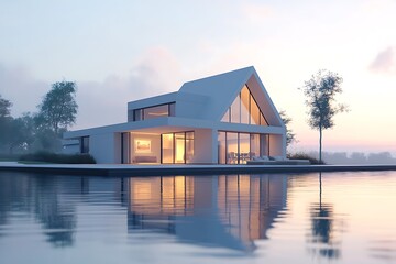 Modern House by the Water. Contemporary Architecture, Minimalist Design.