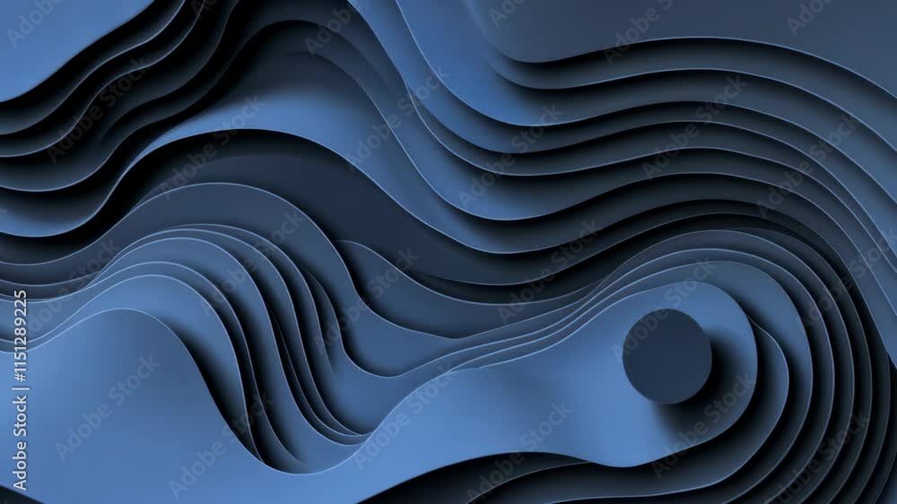 Poster abstract design of layered blue materials creating a flowing wave pattern in a minimalist aesthetic