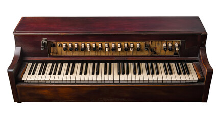 Vintage Electronic Keyboard: An antique electronic keyboard with a wooden case and a vintage aesthetic. Its keys are worn and faded, but it's still ready to create music.  