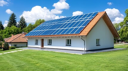 Sunset view of rooftop solar panels. Embracing clean energy, sustainable living, and residential solar power systems.