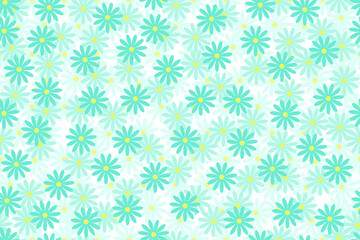 Floral seamless pattern with green turquoise color palette doodle design on white background vector illustration