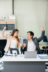 Portrait of success business people working together in modern office.