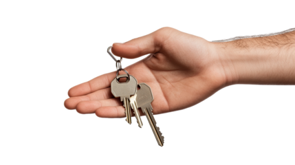 Handing Over the Keys: A close-up of a hand holding a set of keys, symbolizing new beginnings, ownership, and the promise of opportunity.  
