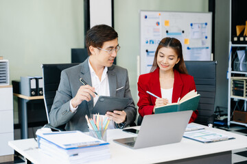 Portrait of success business people working together in modern office.