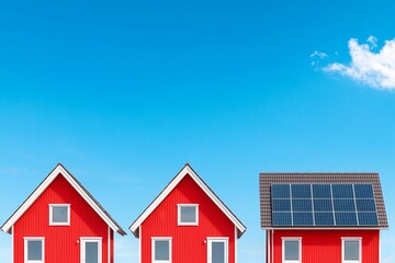 Germany, North Rhine-Westphalia, Cologne: Suburban wooden houses equipped with rooftop solar panels.
