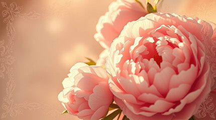  Delicate white and pink peonies on a soft focal background. Perfect for wedding invitations, greeting cards and feminine designs.