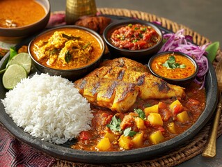 Savoring assamese thali a culinary journey in assam featuring fish bamboo shoot curry rice and local beer