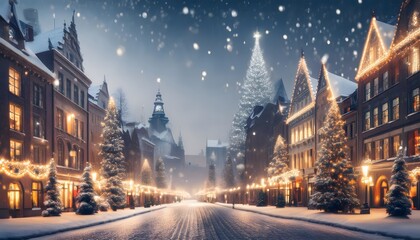 Fototapeta premium Ciudades nevadas con luces navideñas