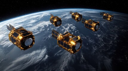 Five satellites orbiting Earth.