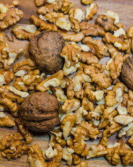 Shelled Walnuts on a Wooden Surface. High quality photo