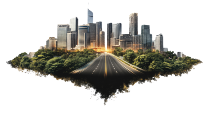 Floating City: A surreal cityscape rises above the clouds, showcasing a futuristic vision of urban development.  The city's towering structures stand tall.