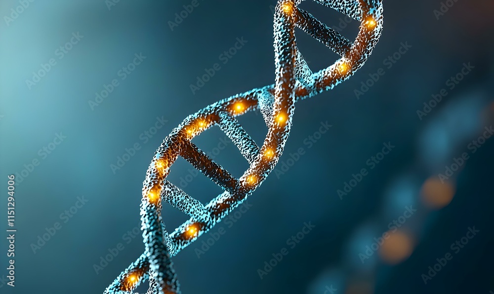 Poster detailed dna helix structure with glowing elements in dark background