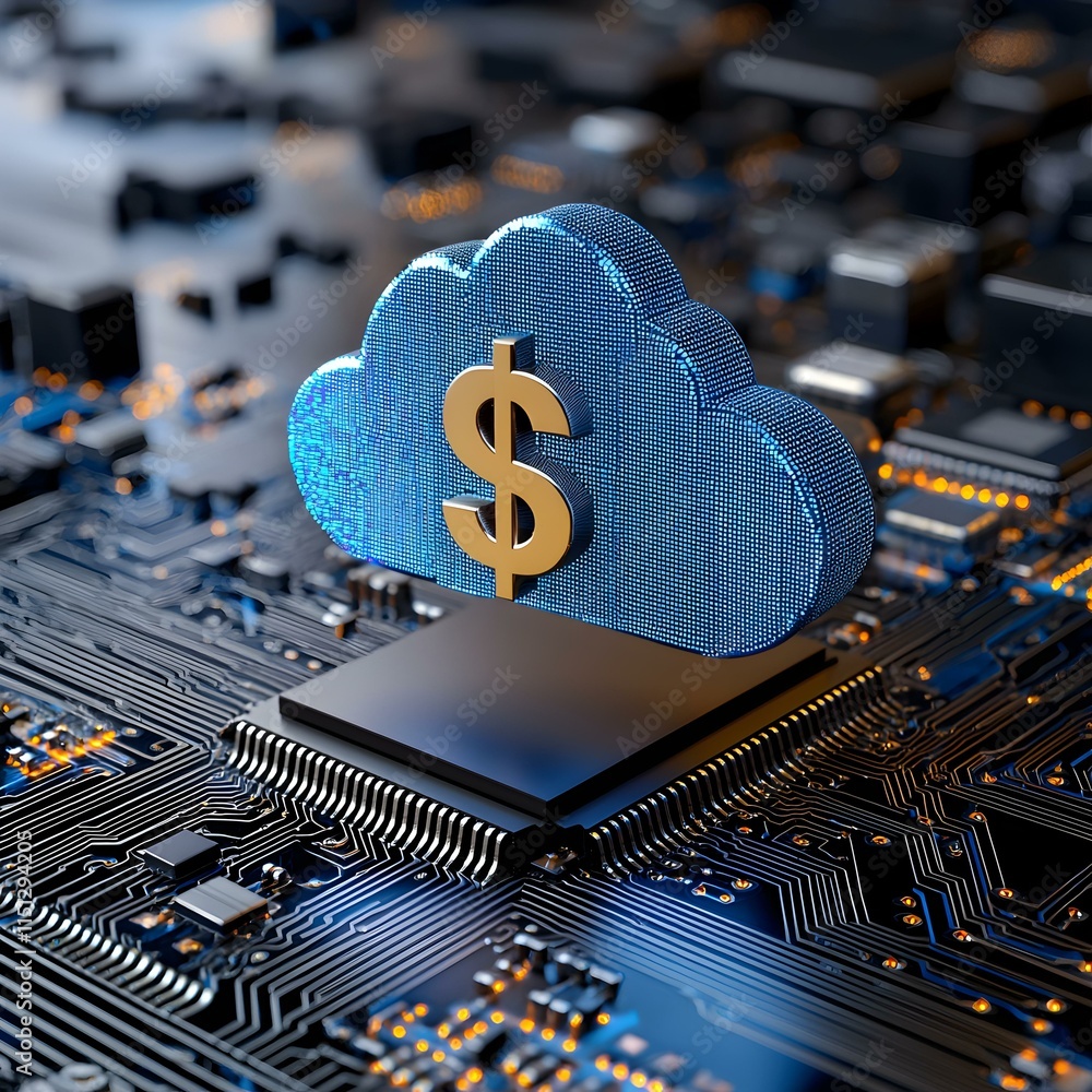 Poster concept of cloud computing costs with dollar sign symbolizing value