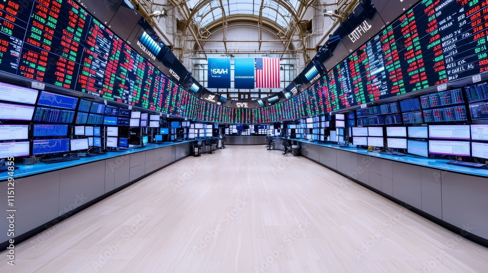 Poster amidst the lively activity of a stock exchange trading floor, traders are busy at work, with numerou