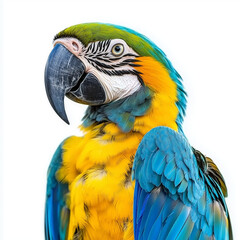 Naklejka premium Colorful macaw parrot with vibrant feathers isolated on white background