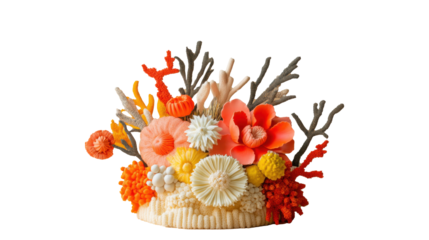 Coral and flower shaped cake Isolated on transparent background.