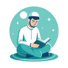 Muslim design illustrations reading the Quran. Man reading a book the Holy Quran.