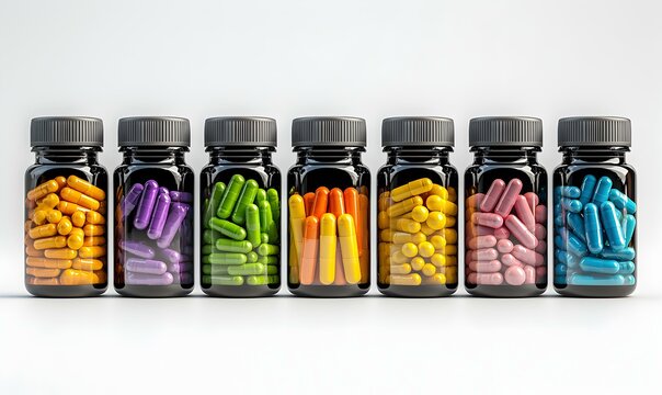 Colorful Variety of Weight Loss Formula Supplements in Bottles