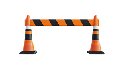 Construction Zone Barrier: A pair of orange traffic cones with black and white stripes, creating a visual barrier for construction zones.  