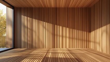 Unfurnished Cozy Bedroom with Wooden Wall and Window