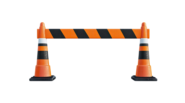 Construction Zone Barrier: A pair of orange traffic cones with black and white stripes, creating a visual barrier for construction zones.  