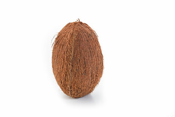 One Separate Coconut Placed Isolated Over Pure White Background.