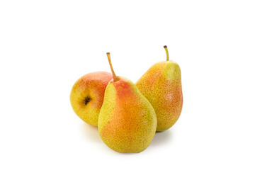 Three Fresh Yellow Pears without Leaves Placed Together Isolated Over Pure White
