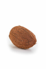 One Separate Coconut Placed Isolated Over Pure White Background.