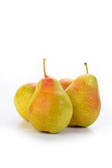 Food Concepts. Three Fresh Yellow Pears without Leaves Placed Together Isolated Over Pure White