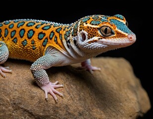 Naklejka premium Close-up of leopard gecko on a dark background.