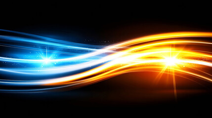  blue and orange light waves create dynamic abstract background