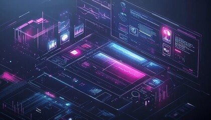 Fototapeta premium Futuristic medical technology with digital healthcare interface, hologram screen displaying health icons, and virtual health monitoring tools