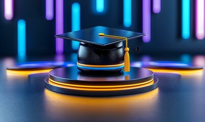 Graduation Hat Symbolizing Achievement on Modern Stage with Lights