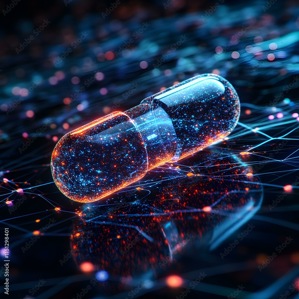 Aufkleber digital representation of a pill on a network of connections