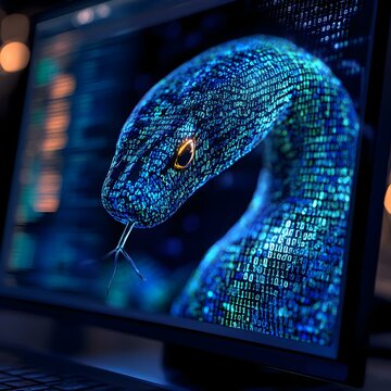 Python Code Displayed on a Computer Screen with Digital Effects