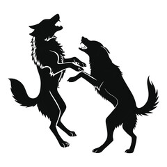 dog fighting silhouette vector design art and illustration