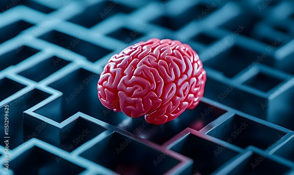 Poster intricate brain maze symbolizing complex thought patterns and challenges