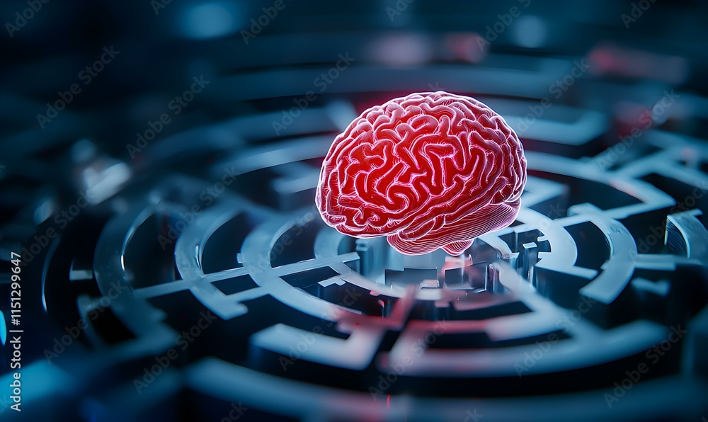 Poster intricate brain maze symbolizing complex thought processes and challenges