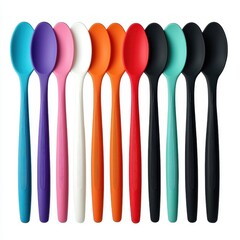 Colorful Plastic Spoons in a Rainbow Arrangement on White Background