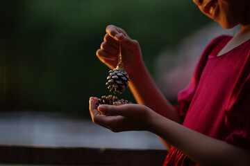 A little girl is happy to join the christmas day.