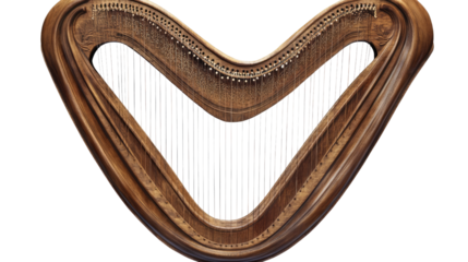 Ancient Harp: A close-up of a classic harp, its wooden frame and intricate strings evoke a sense of timeless beauty and musical artistry.  